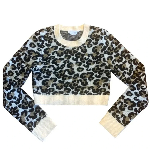 Lovers + Friends Hali Leopard Crop Sweater in Brown/Black Multi- Sz M - Picture 2 of 8